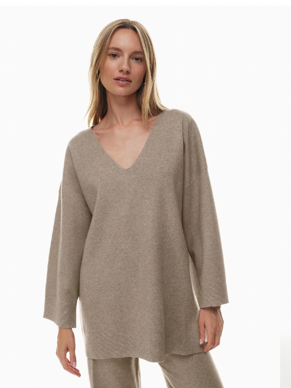 ARITZIA Wilfred Taupe V-Neck Oversized Sweater
